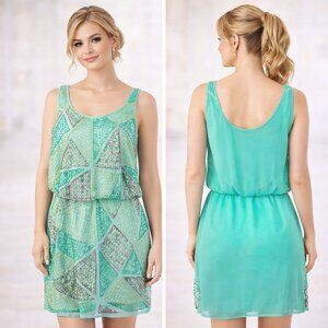 Romeo & Juliet Couture Embellished Beaded Blouse Soft Turquoise Dress